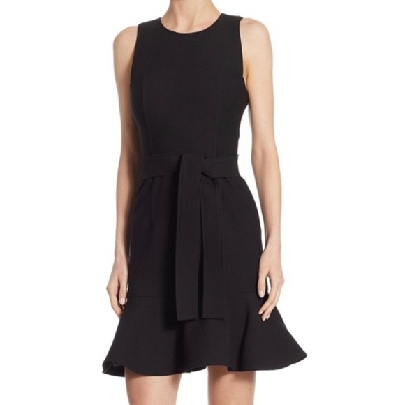 Cinq A Sept Nofina Dress Black Fit & Flare Belted Ruffle Hem Mini Dress Size 2 - Picture 1 of 15